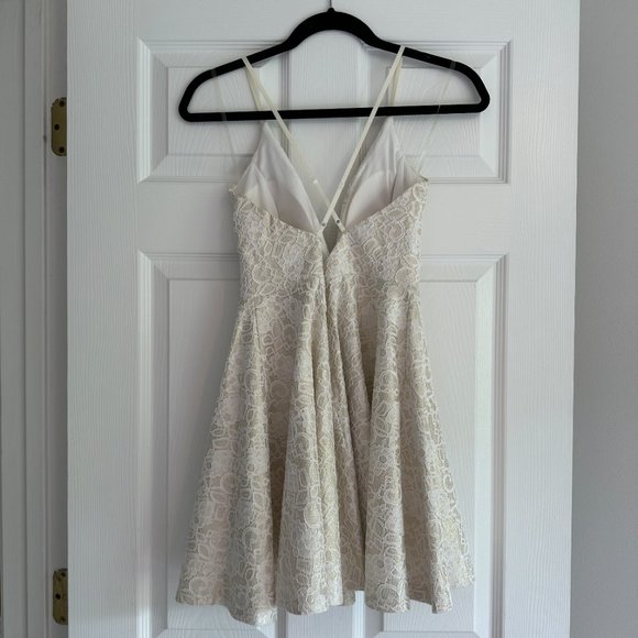Ivory and Gold Shiny Lace Dress - Picture 3 of 3